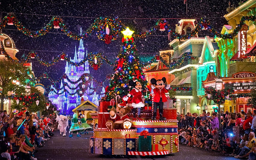 Beautiful Disney World Christmas, castle disney christmas HD wallpaper
