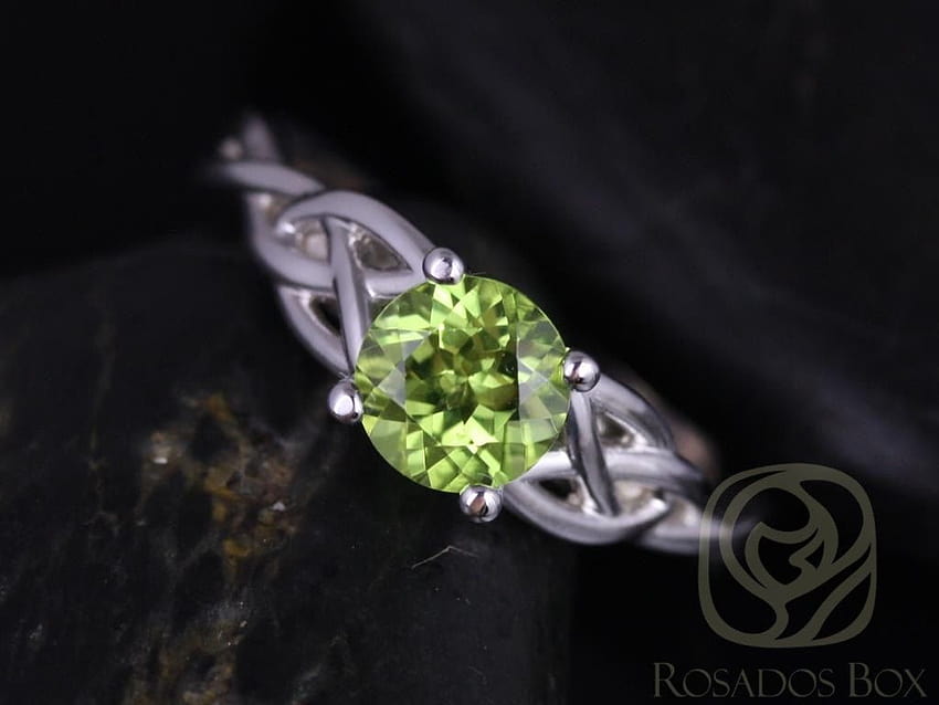 Cassidy 6mm 1 t Padat Putih Emas Putaran Peridot Celtic Cinta Simpul Triquetra Engagement Ring, Kotak Rosados, peridot batu Wallpaper HD