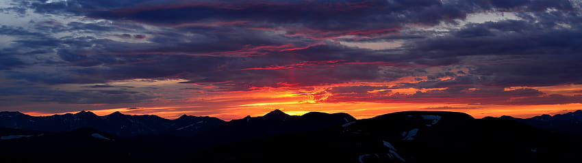 podwójny monitor, niebo, poświata, czerwone niebo rano, chmura, zachód słońca Tapeta HD