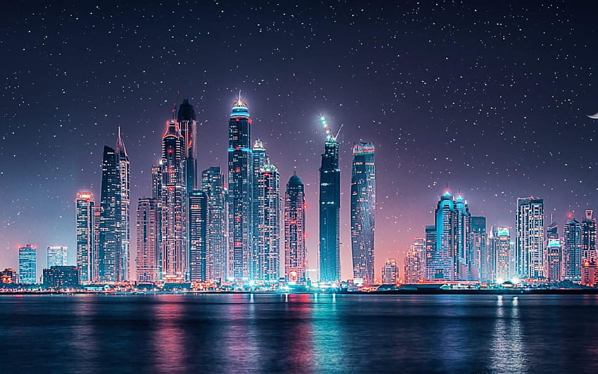 Dubai Skyline Starry Sky At Night Ultra For Android Mobile Phones Tablet And Laptop 1920x1080 : 13, clouds at night HD wallpaper
