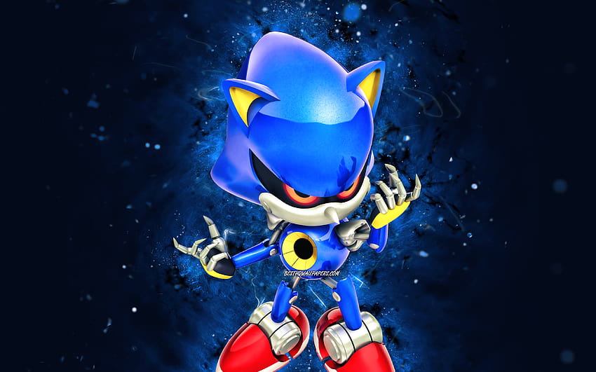 Metal Sonic the Hedgehog, blue neon lights, Sonic Underground, Blue Sonic, creative, Metal Sonic the Hedgehog with resolution 3840x2400. High Quality, sonic neon HD wallpaper