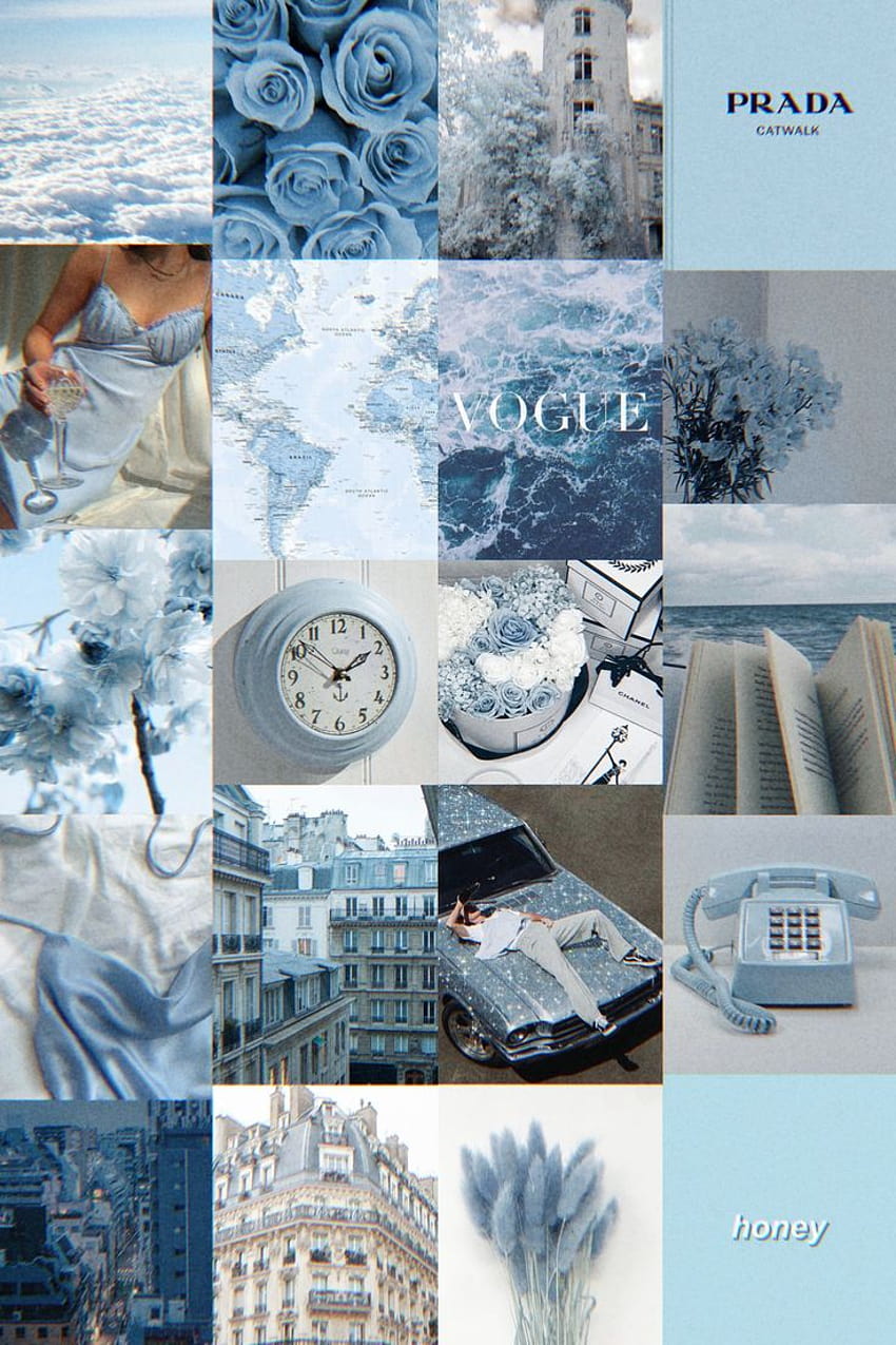Blue Collage Kit Blue/white/grey Aesthetic Wall Collage Kit, aesthetic ...
