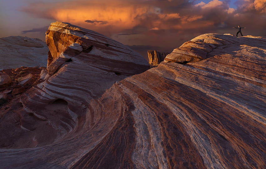 paesaggio, tramonto, montagne, natura, USA, Nevada, Valley of Fire State Park, Park Valley of fire , sezione пейзажи Sfondo HD