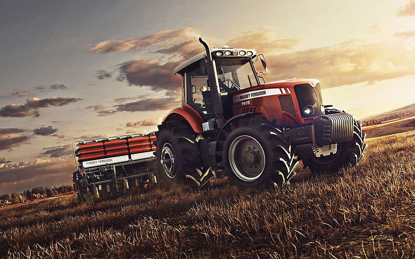 Massey Ferguson 7415, plantation de blé, semis de concepts de terrain, semoir, nouveau tracteur, Massey Ferguson, machines agricoles avec résolution 1920x1200. Haute qualité Fond d'écran HD