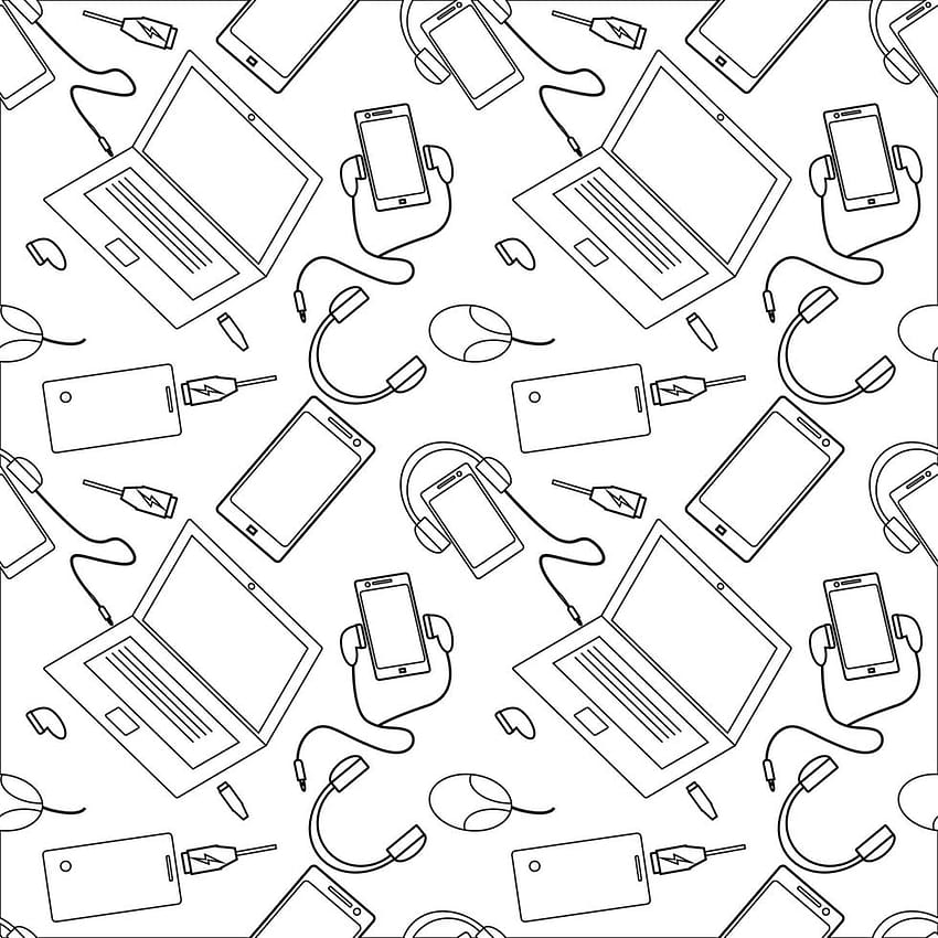 seamless pattern design communication equipment, cellphone, laptop, charger. white and black texture. white background. modern communication technology 3791415 Vector Art at Vecteezy, white technology HD phone wallpaper