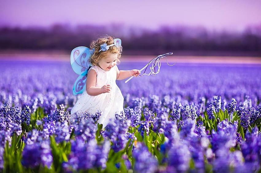 Little girls Fairies Smile joyful Children Fields HD wallpaper