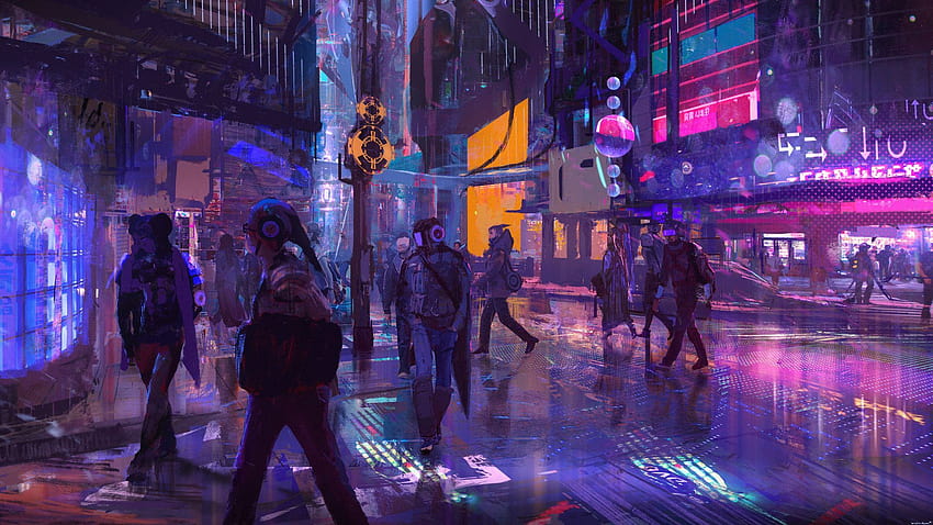 Cyberpunk Street, cibernético de invierno fondo de pantalla