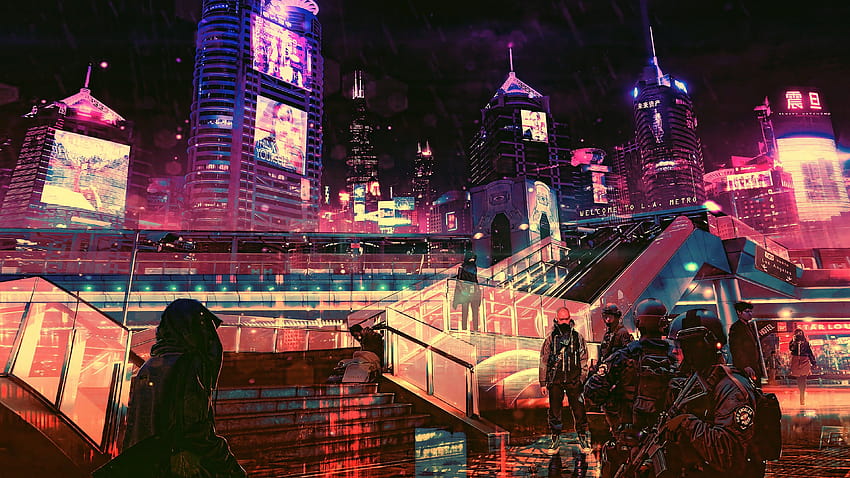 Mundo Futuro Cyberpunk Futurista, Ciudad Futurista Rosa Fondo De