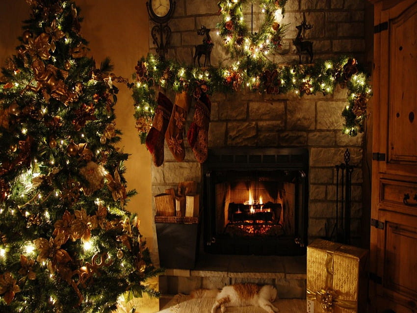 Beautiful Christmas Fireplace Scene, fireplace scene computer HD wallpaper