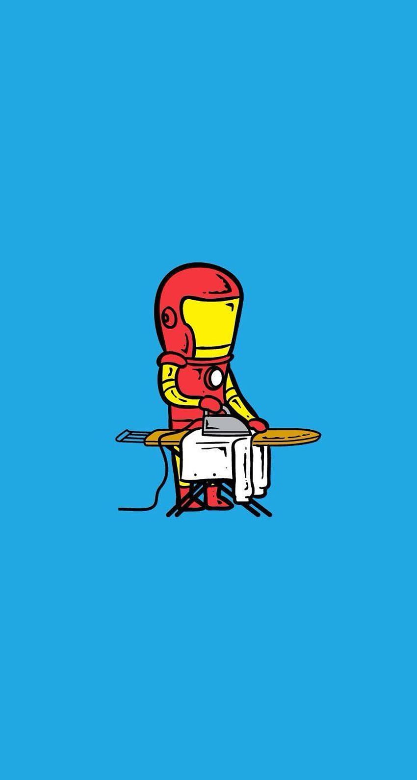 Iron Man Maid planchando para su novia. todos los superhéroes, dibujos animados de tony stark fondo de pantalla del teléfono
