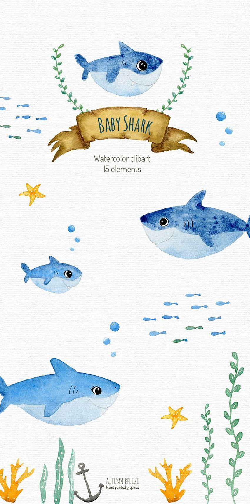 赤ちゃんサメのクリップアート、赤ちゃんサメの誕生日パーティー、水彩画、赤ちゃんサメのiphone HD電話の壁紙