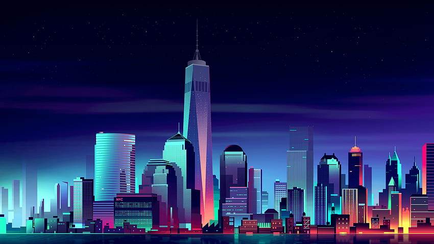 New York City, Neon, Night, , Creative Graphics, เมืองล่าสุด 2018 วอลล์เปเปอร์ HD