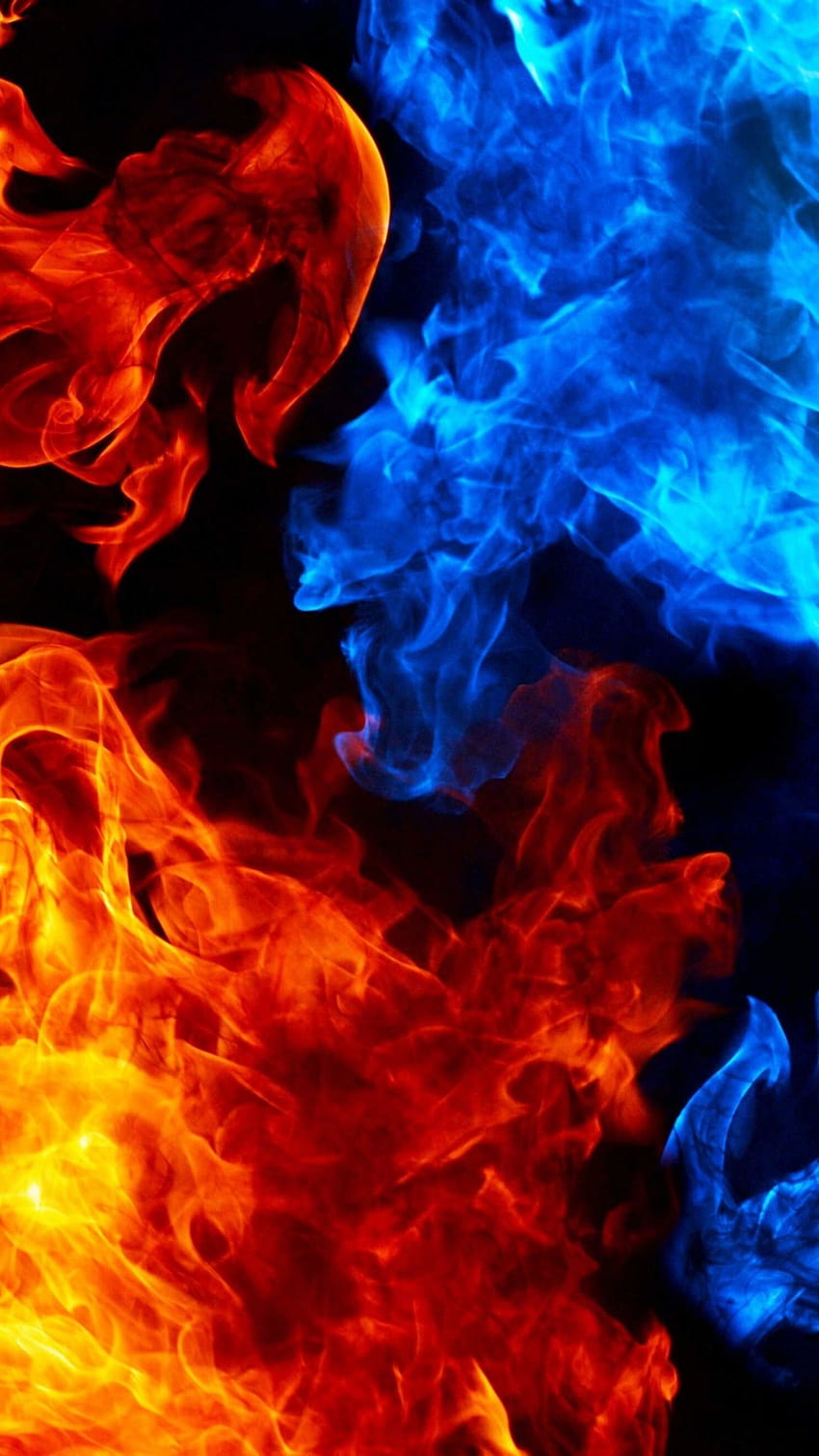 Rotes und blaues Feuer, blaues gegen rotes Feuer HD-Handy-Hintergrundbild