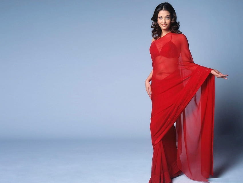 Aishwarya Rai Kırmızı Sari HD duvar kağıdı