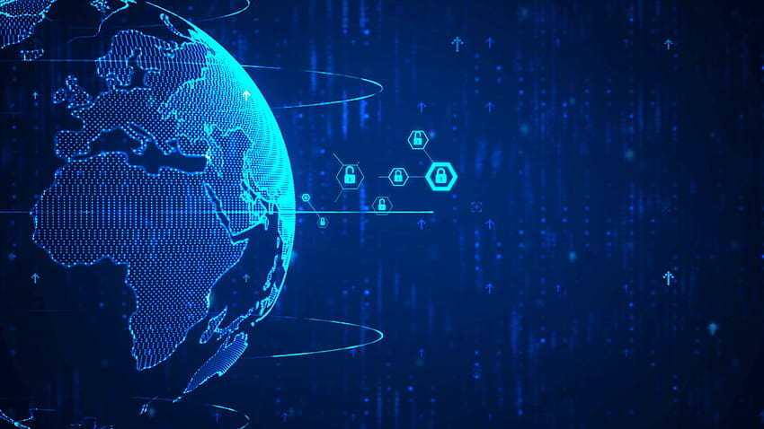 Animationssechseckform mit Schlosssymbol für Netzwerksicherheit, Vorhängeschloss, Cyber-futuristisches Technologiekonzept auf dunklem Hintergrund mit Kornverarbeitung HD-Hintergrundbild
