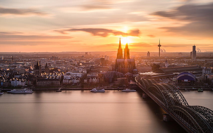 Köln, Köln, Deutschland, Sonnenuntergang, Kölner Dom, Rhein HD-Hintergrundbild