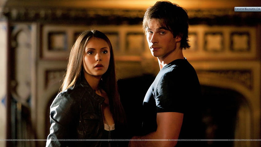 Damon and Elena, tvd katherine and elena HD wallpaper