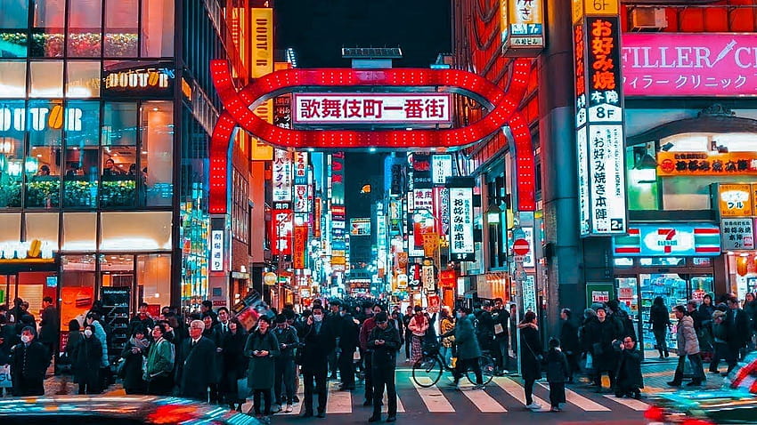 Życie nocne na ulicach Tokio Shinjuku ASMR Tapeta HD