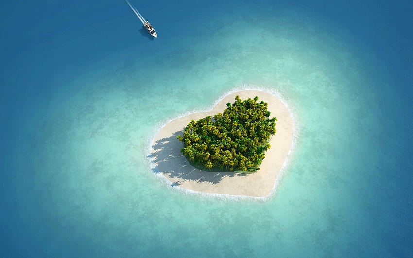w kształcie serca, wyspa, tropikalny ... im, drzewo w kształcie serca Tapeta HD