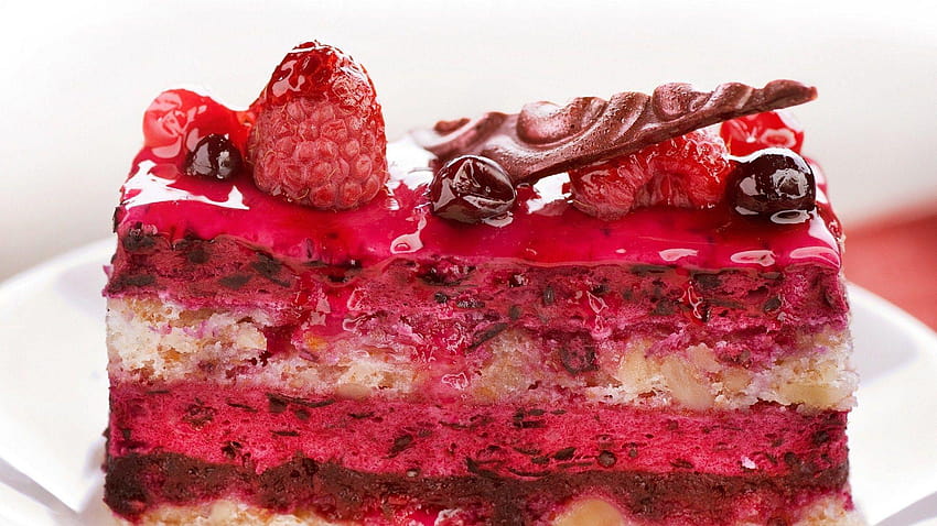 Slice Of Chocolate Cak , Backgrounds, raspberry cake HD wallpaper