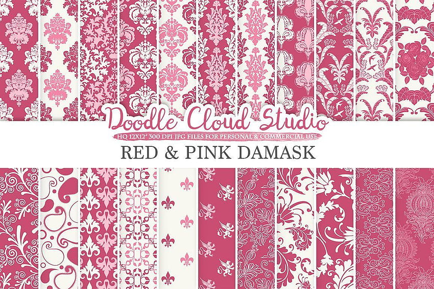 Red and Pink Damask digital paper Purpl, pink damask background HD wallpaper
