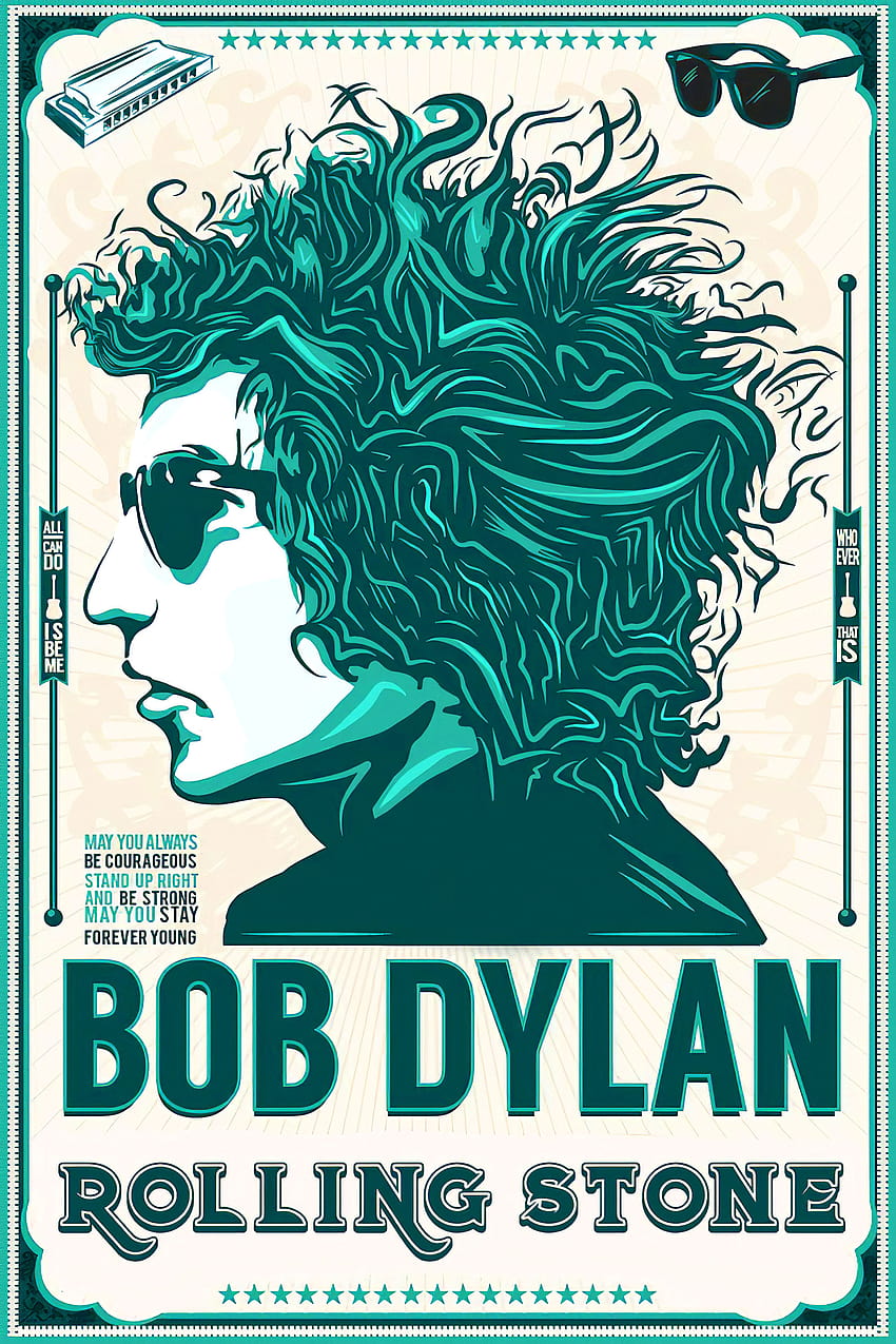 Bob Dylan como un cartel de rock de Rolling Stone, cartel de concierto vintage fondo de pantalla del teléfono