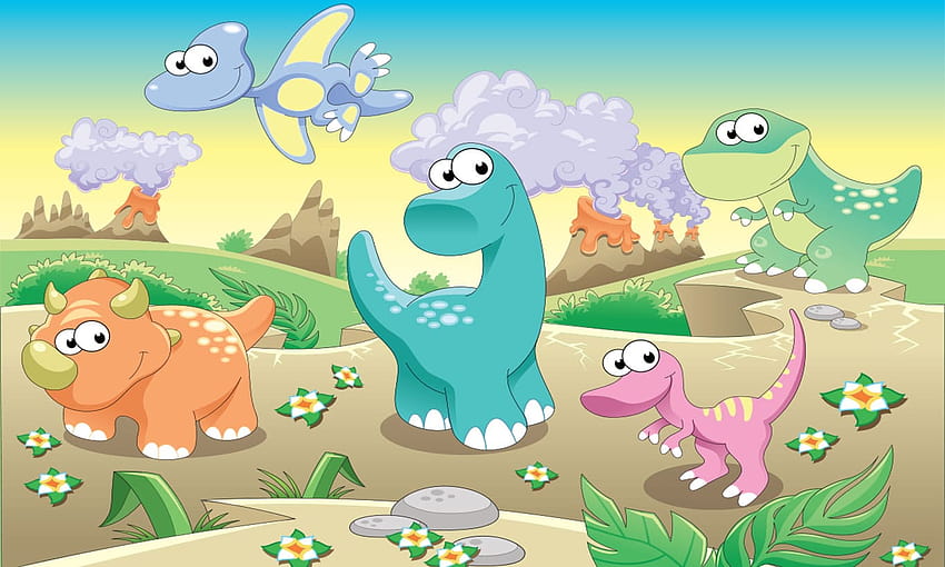 Детски стенопис с анимационен динозавър HD тапет