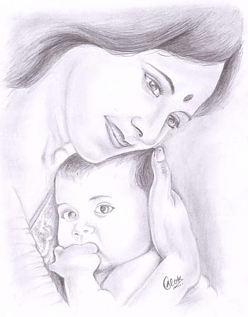 Sketches and Drawings : Indian mother - pencil sketch | Mothers day drawings,  Baby drawing, Girl drawing sketches