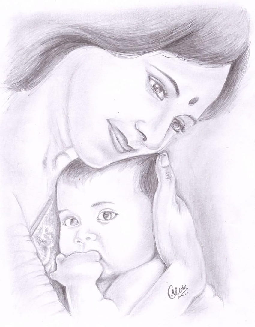 60 Simple Pencil Mother and Child Drawings | Mother and child drawing, Baby  art pictures, Baby drawing