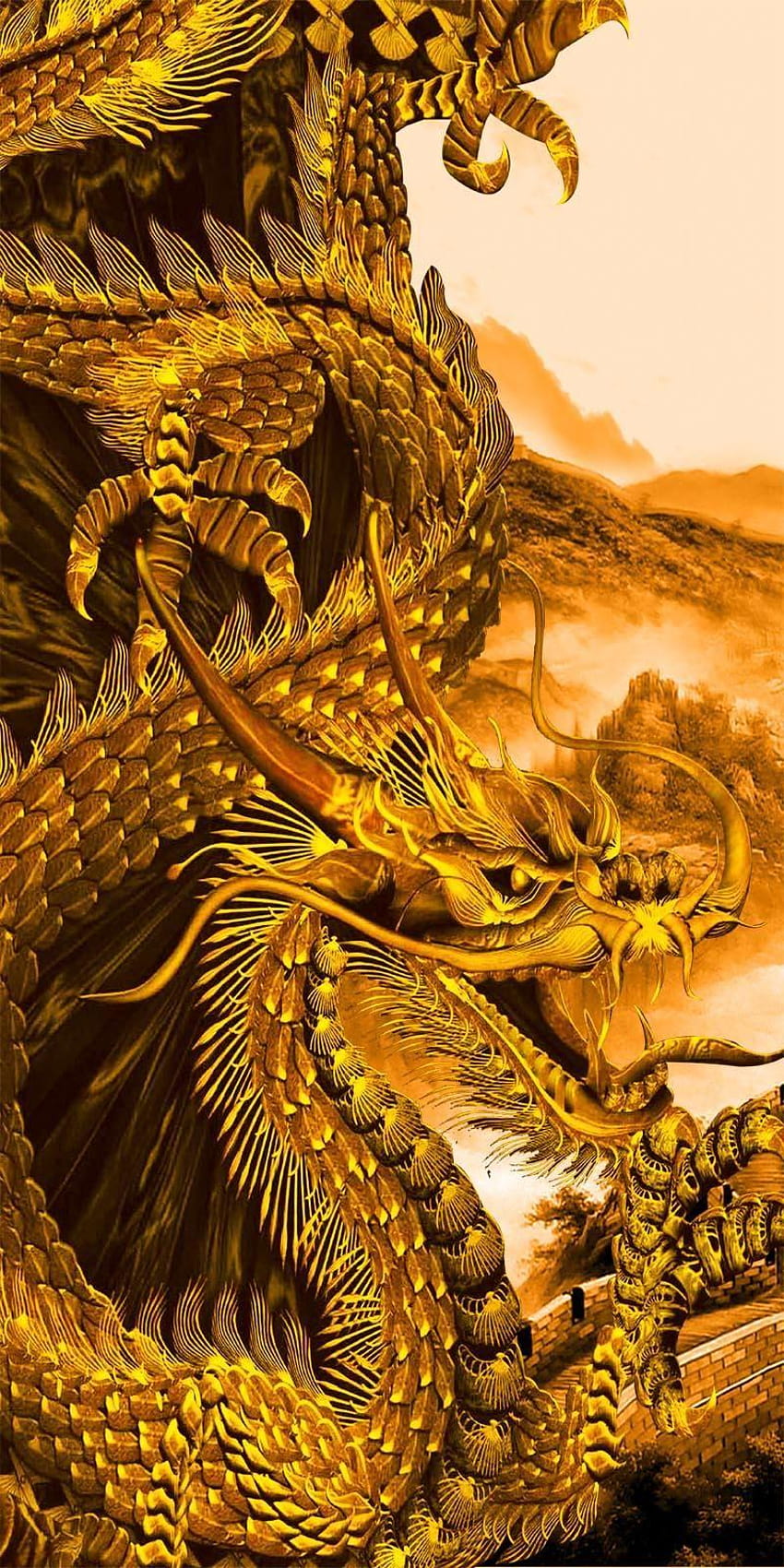 Dragón chino, dragón dorado fondo de pantalla del teléfono
