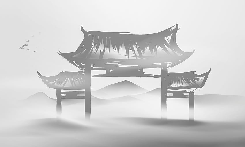Encre de Chine et paysage d'eau peinture arrière-plans de bannière porte chinoise 2303849 Art vectoriel chez Vecteezy Fond d'écran HD