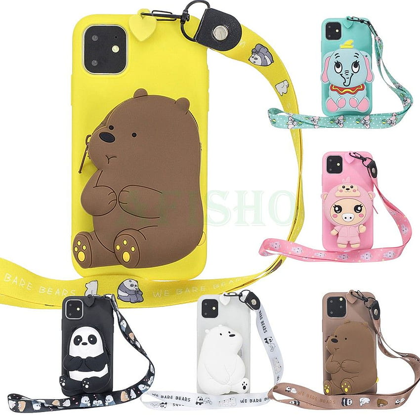 iPhone 11 Pro Max 3D Cartoon We Bare Bears Panda Zipper Wallet Phone Case Cute Casing Soft Silicone Cover Fond d'écran de téléphone HD
