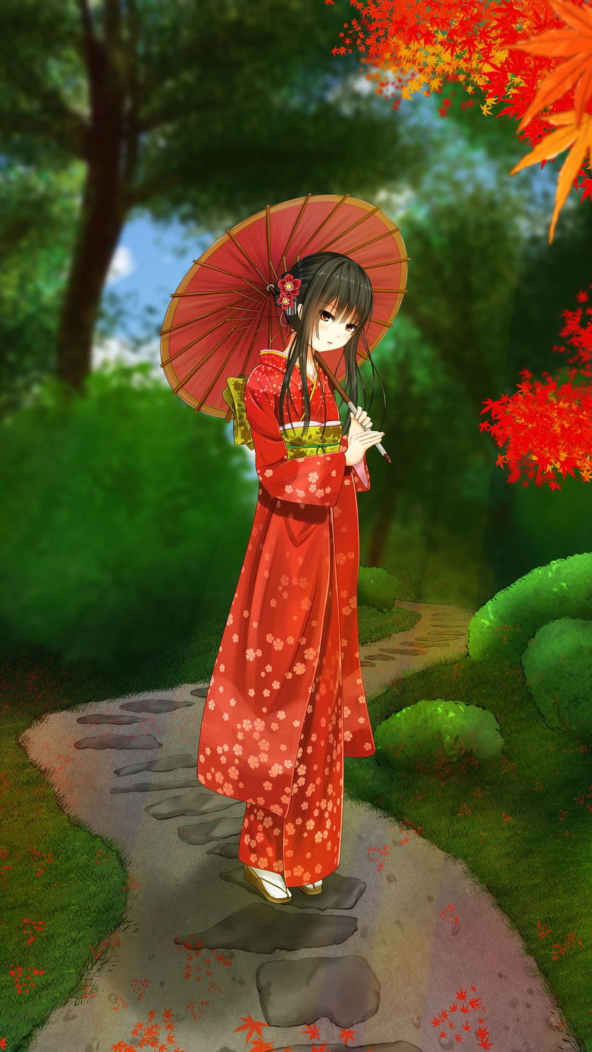 Geisha Jepang, jurang payung anime jepang wallpaper ponsel HD