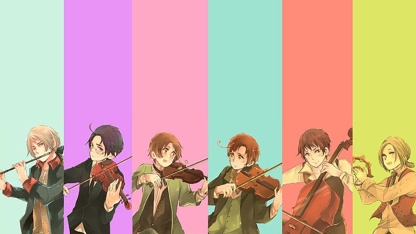 áustria violinos violoncelo instrumentos itália espanha orquestra anime, hetalia itália papel de parede HD