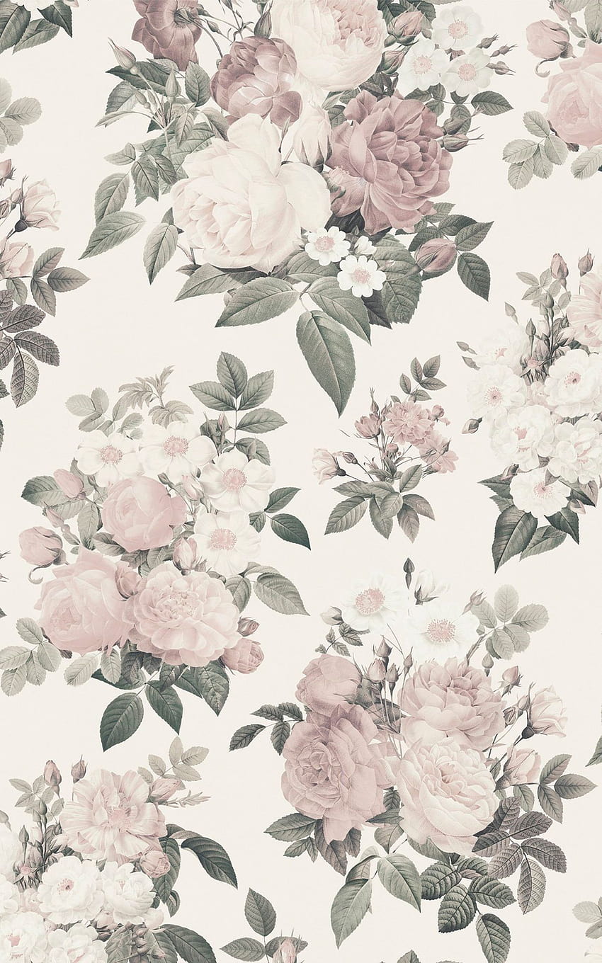 Cremefarbenes und rosafarbenes Vintage-Rosen-Blumenwand, Altrosa HD-Handy-Hintergrundbild