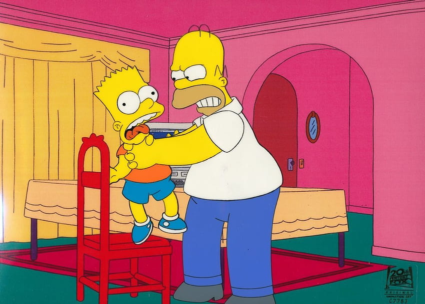 Simpsons Production Cel, homer étranglant Bart Fond d'écran HD