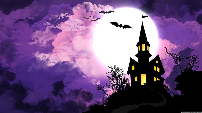5 Halloween Menakutkan 2018, Latar Belakang, Labu, Penyihir, Jaring Laba-laba, Kelelawar & Hantu, halloween ungu tua Wallpaper HD