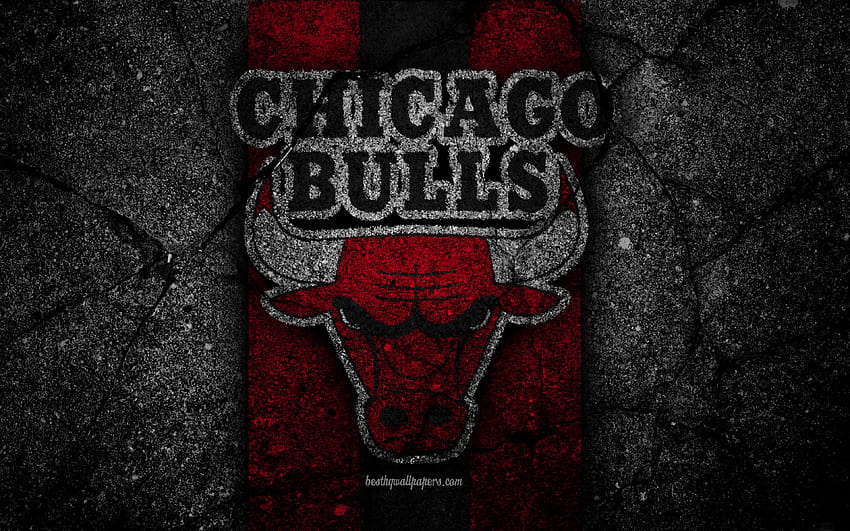 Chicago Bulls, NBA, โลโก้, หินสีดำ, บาสเก็ตบอล, Eastern Conference, พื้นผิวยางมะตอย, สหรัฐอเมริกา, สร้างสรรค์, สโมสรบาสเก็ตบอล, โลโก้ Chicago Bulls ที่มีความละเอียด 3840x2400 คุณสูง วอลล์เปเปอร์ HD