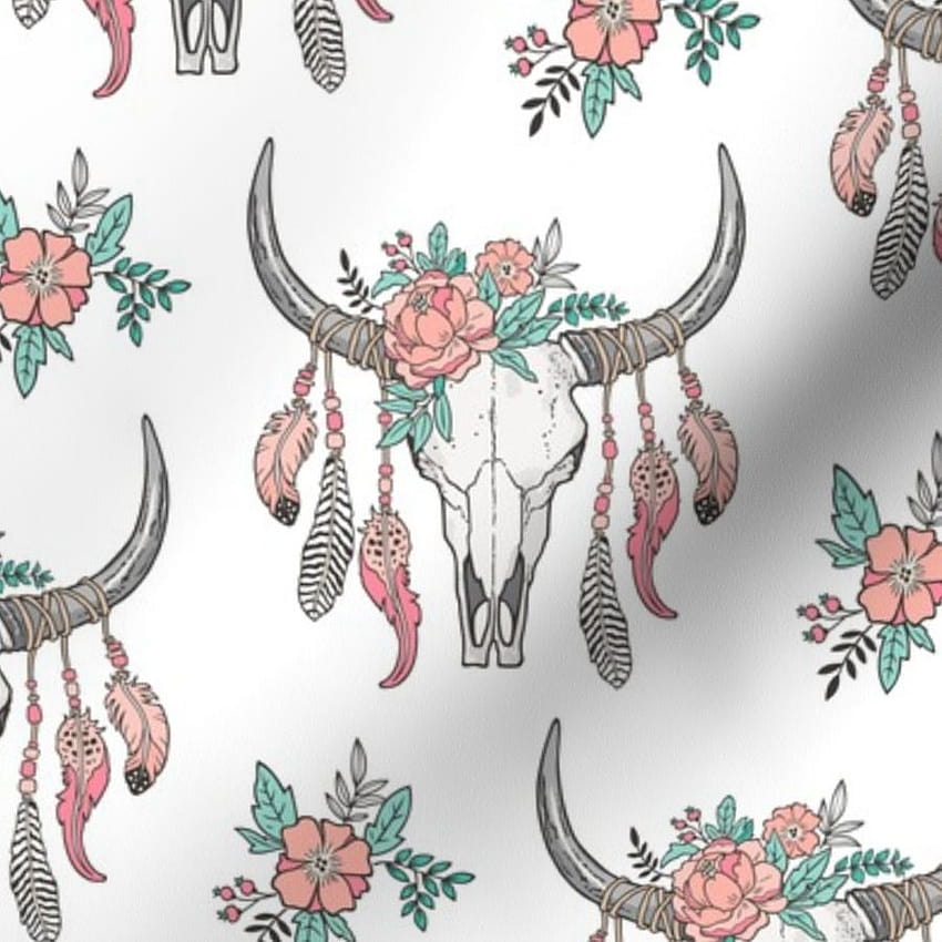 Colorful fabrics digitally printed by Spoonflower, cow skull HD phone wallpaper