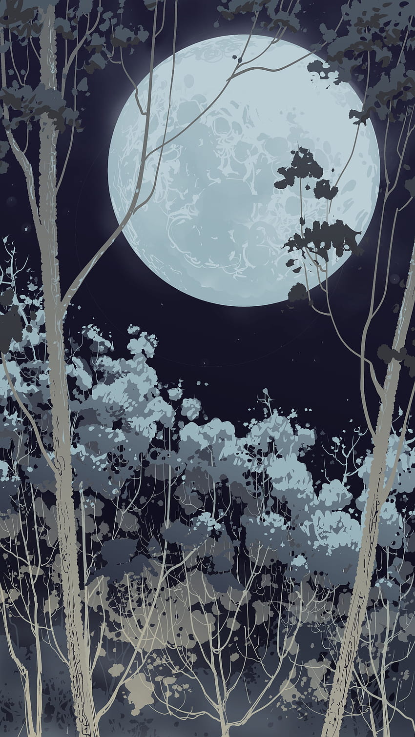 2700x4800 full moon, forest, vector, night backgrounds, spring full moon HD phone wallpaper