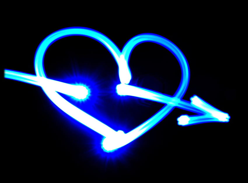 mood love heart pierced arrow cupid flowers neon led creative good, neon hearts Wallpaper HD