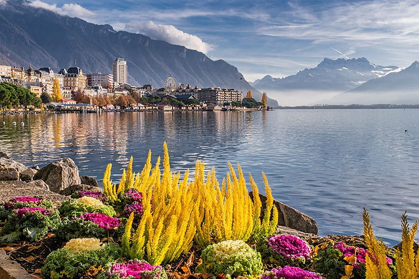 Suisse Montreux, lac Léman Nature Montagnes Lac, lac de montreux suisse Fond d'écran HD
