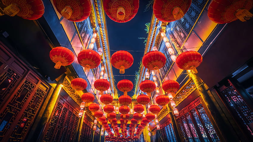 เทศกาลโคมไฟ ตรุษจีน จีน โคมไฟ กลางคืน กราฟิจีนไนท์ วอลล์เปเปอร์ HD