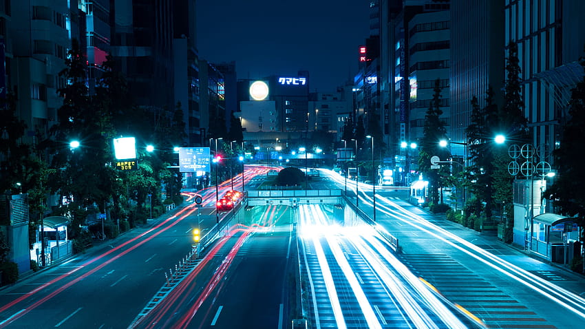 3840x2160 밤 도시, 도로, 빛, 도시의 불빛, 도쿄, 일본 u 16:9 배경 HD 월페이퍼