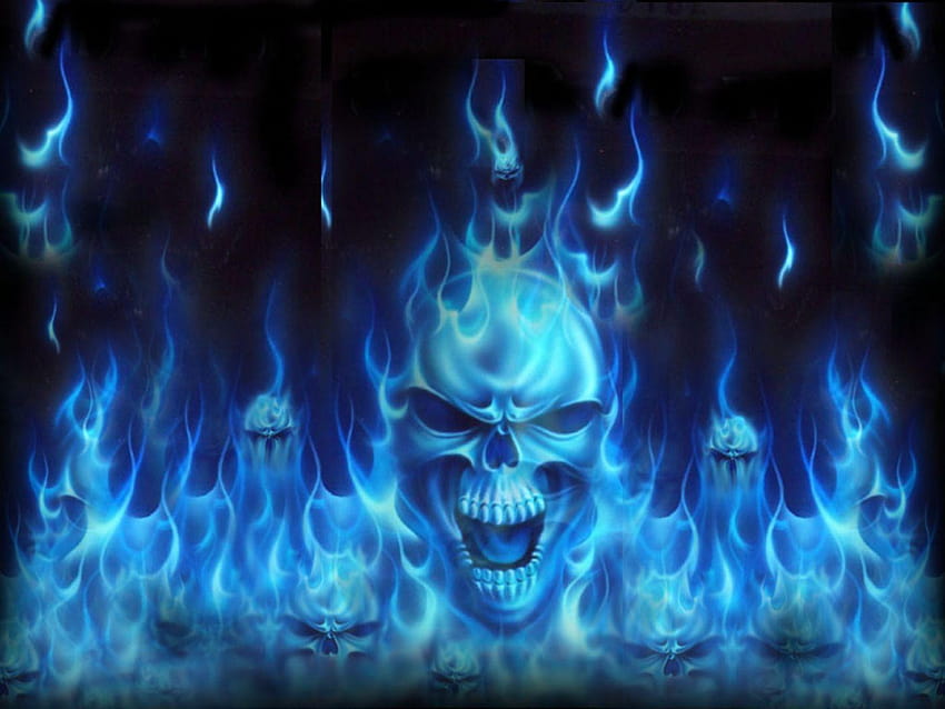 青い火の頭蓋骨、炎の頭蓋骨 高画質の壁紙