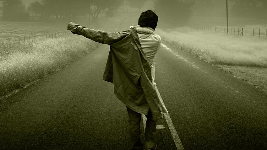 Animated Lonely Boy, alone boy walking on road HD wallpaper