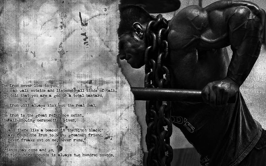 black and white, quotes, workout, muscles, bodybuilding, chains, gym workout HD wallpaper