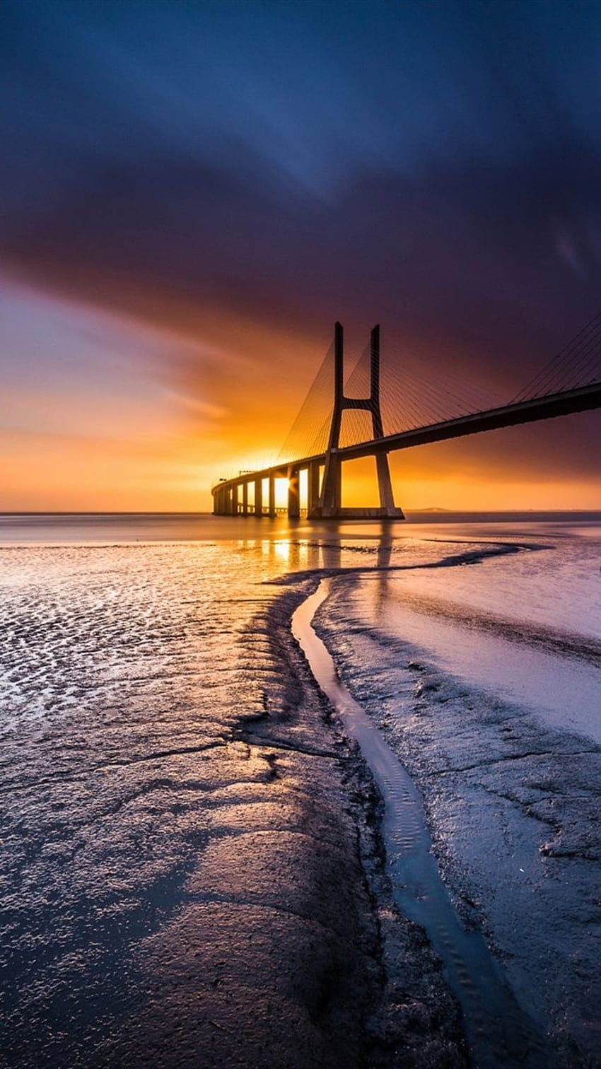 Ponte, mare, costa, tramonto, Lisbona, Portogallo 1920x1440, lisbona iphone Sfondo del telefono HD