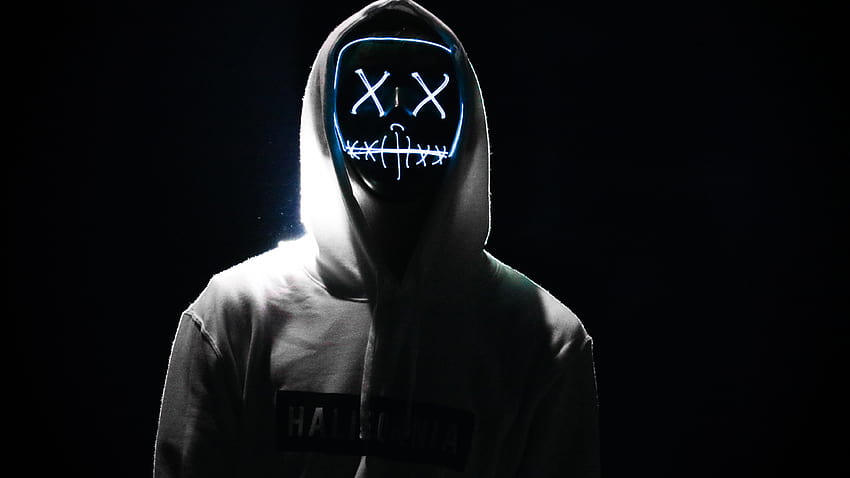 Hombre, máscara LED, droga, noche, anónimo, sudadera con capucha, AMOLED, grafía, sudadera con capucha oscura fondo de pantalla