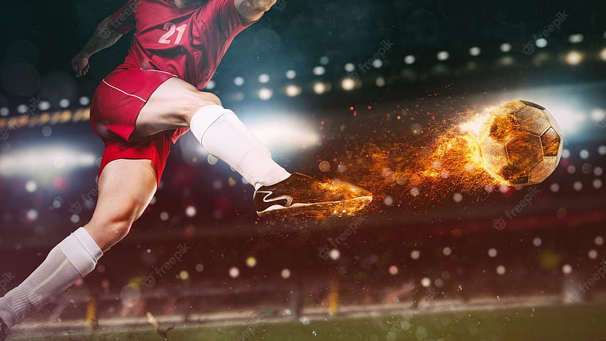 Fußball spielen, Fußballspieler machen Kick HD-Hintergrundbild
